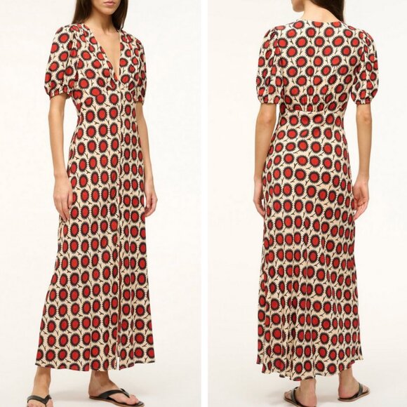 NWT STAUD Vaughn Midi Dress - Sunflower Floral Red Cream Black French Wedding - Picture 1 of 6